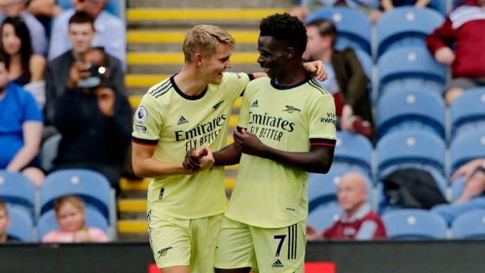 Arsenal’s Martin Odegaard and Bukayo Saka